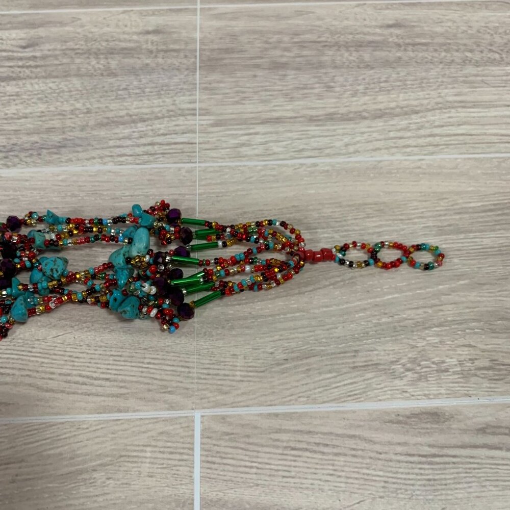 Glass Beaded Turquoise Multistrand Bracelet Beaded Toggle - Picture 10 of 11
